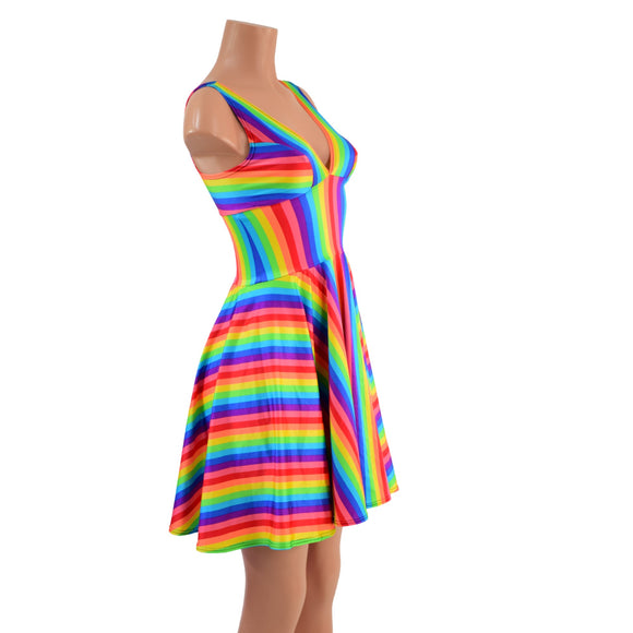 Rainbow Skater Dress with Starlette Neckline - Coquetry Clothing