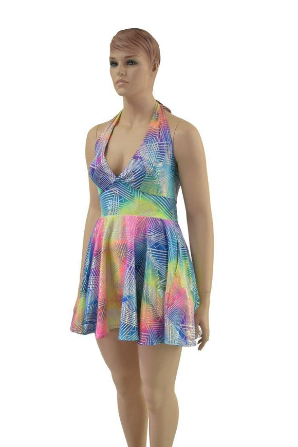 Rainbow Spectrum Halter Skater Dress - Coquetry Clothing