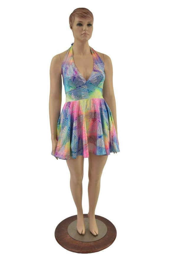 Rainbow Spectrum Halter Skater Dress - Coquetry Clothing