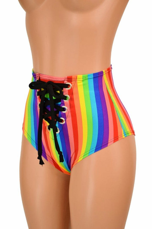 Rainbow Stripe Front Lace Up Siren Shorts - Coquetry Clothing