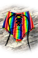 Rainbow Stripe Front Lace Up Siren Shorts - Coquetry Clothing