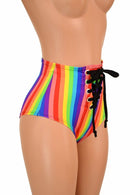Rainbow Stripe Front Lace Up Siren Shorts - Coquetry Clothing