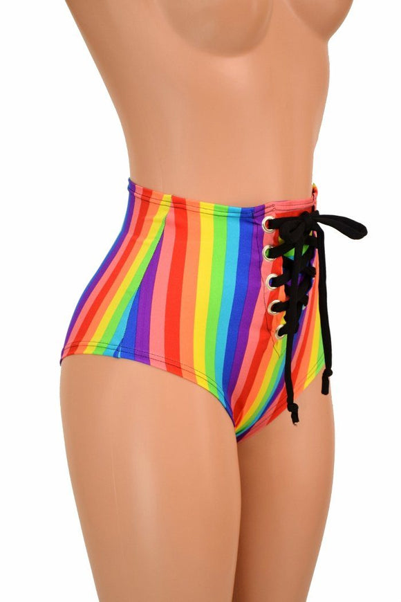 Rainbow Stripe Front Lace Up Siren Shorts - Coquetry Clothing