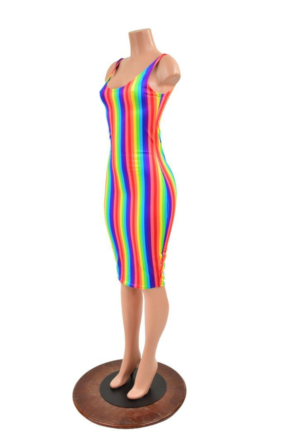 Rainbow Stripe Thin Strap Tank Wiggle Dress - Coquetry Clothing