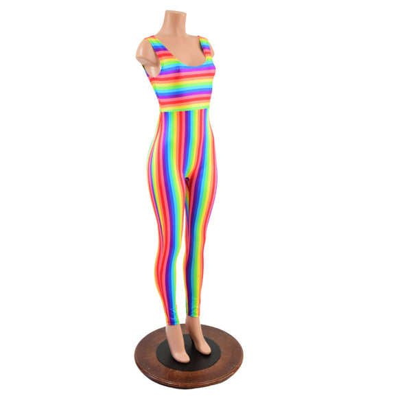 Rainbow Striped Tank Style Catsuit - Coquetry Clothing