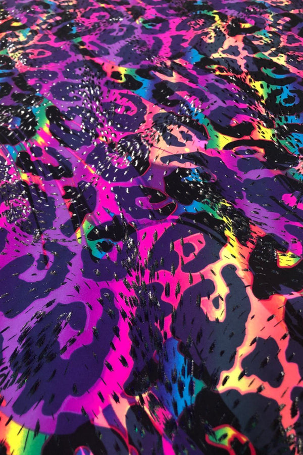 UV Glow Rainbow Leopard Print Spandex Fabric - 3