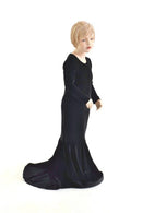 Ready to Ship Girls Black Velvet Morticia Gown 8 - Coquetry Clothing