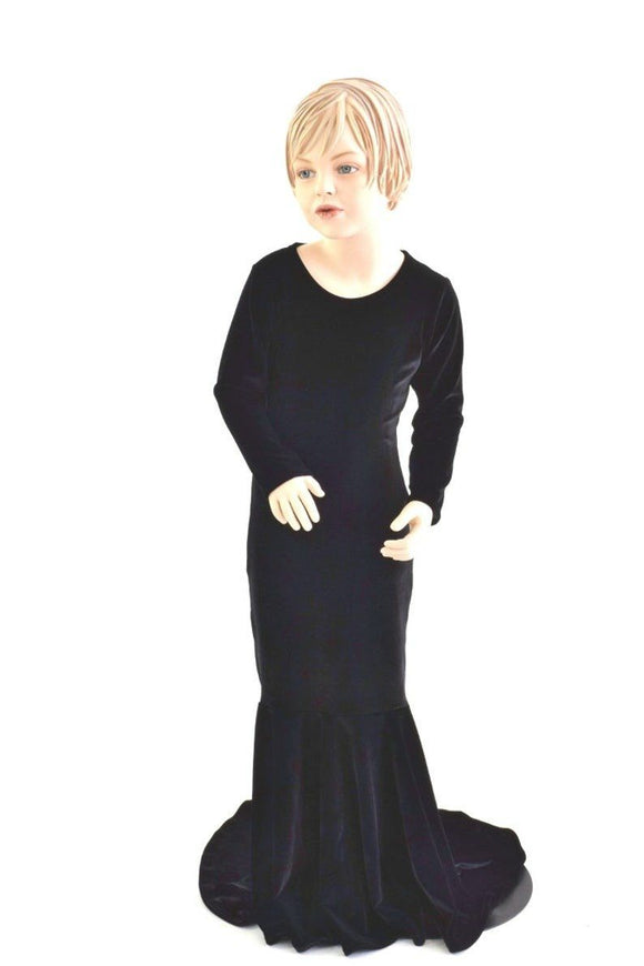 Ready to Ship Girls Black Velvet Morticia Gown 8 - Coquetry Clothing