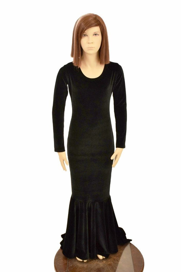 Ready to Ship Girls Black Velvet Morticia Gown 8 - Coquetry Clothing