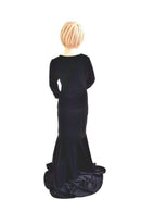 Ready to Ship Girls Black Velvet Morticia Gown 8 - Coquetry Clothing