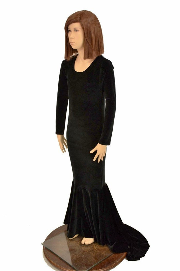 Ready to Ship Girls Black Velvet Morticia Gown 8 - Coquetry Clothing