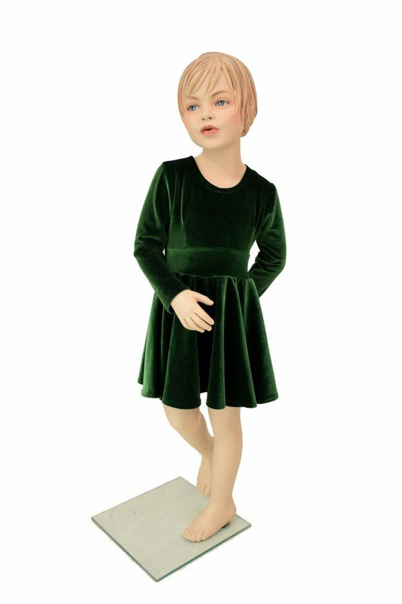 Ready to Ship Girls Green Velvet Skater Dress 8 - Coquetry Clothing