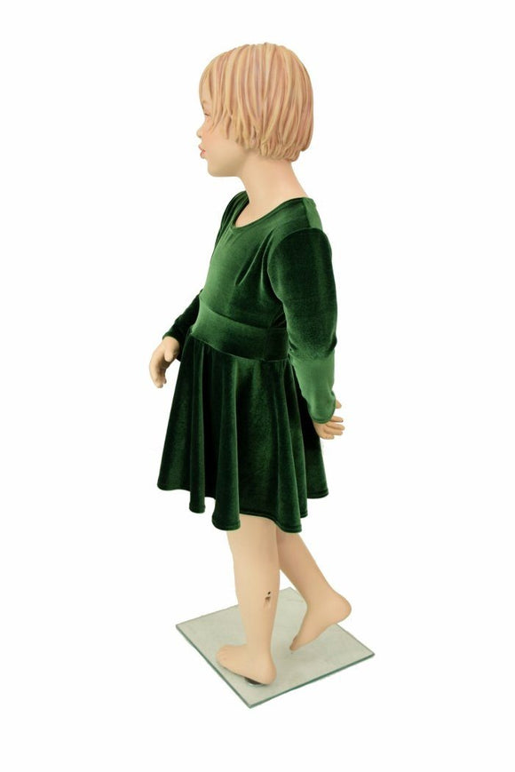 Ready to Ship Girls Green Velvet Skater Dress 8 - Coquetry Clothing