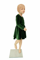 Ready to Ship Girls Green Velvet Skater Dress 8 - Coquetry Clothing