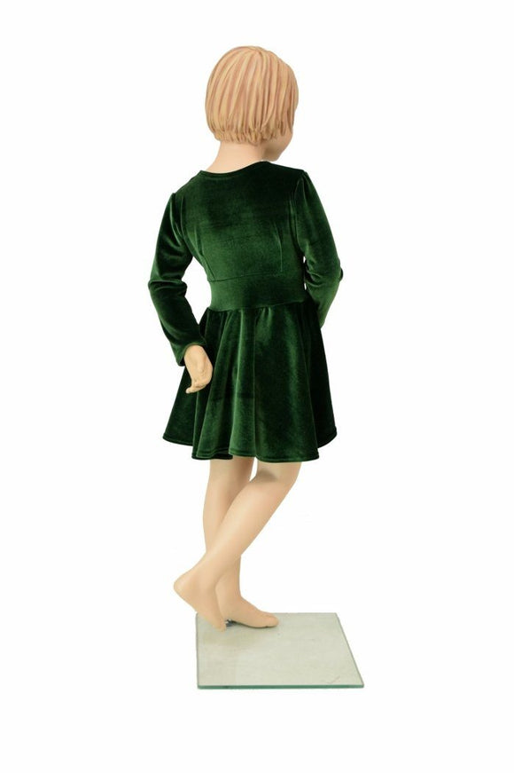Ready to Ship Girls Green Velvet Skater Dress 8 - Coquetry Clothing