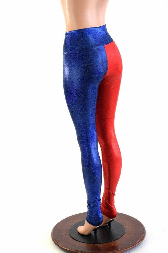 Ready to Ship Harlequin Red & Blue High Waist Leggings 2XL - Coquetry Clothing