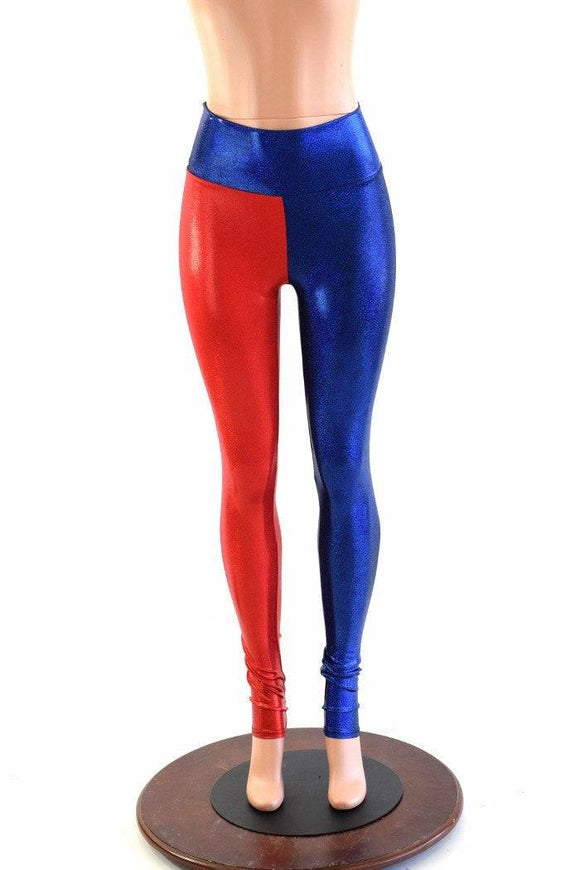 Ready to Ship Harlequin Red & Blue High Waist Leggings 2XL - Coquetry Clothing