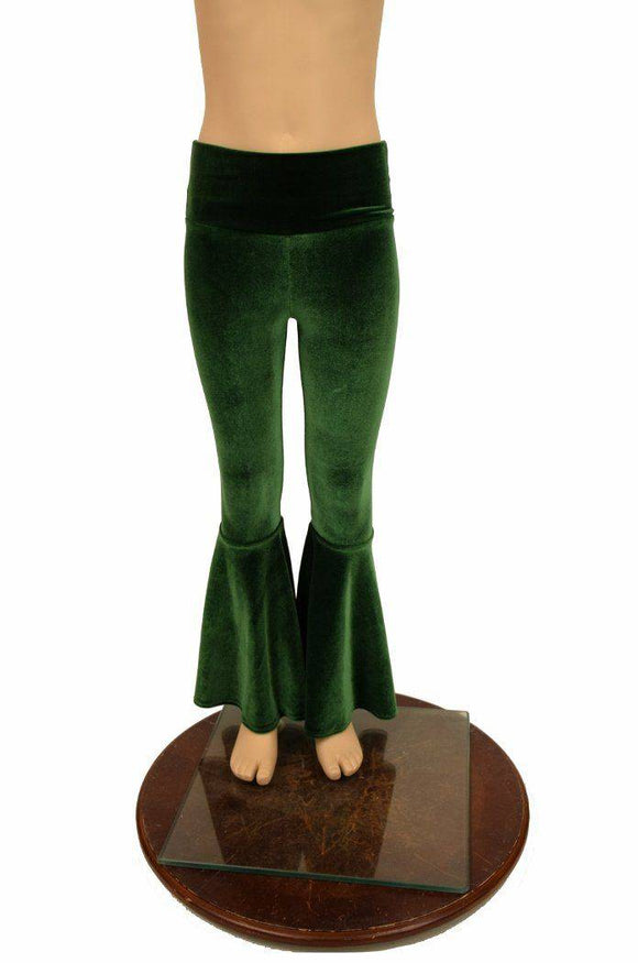 Ready to Ship Kids Green Velvet Flare Pants - Coquetry Clothing