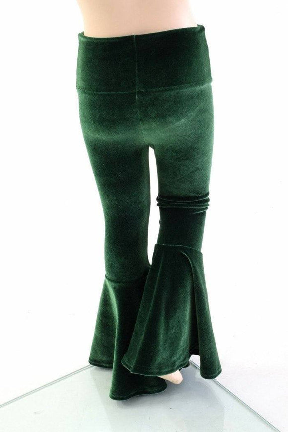 Ready to Ship Kids Green Velvet Flare Pants - Coquetry Clothing