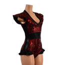 Ready to Ship Primeval Red and Black Mystique Flip Sleeve Paneled Romper XS - Coquetry Clothing