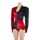 Red and Black Velvet Harlequin Romper with Mini Vicky Sleeves - Coquetry Clothing