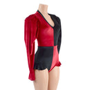 Red and Black Velvet Harlequin Romper with Mini Vicky Sleeves - Coquetry Clothing