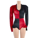 Red and Black Velvet Harlequin Romper with Mini Vicky Sleeves - Coquetry Clothing