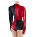 Red and Black Velvet Harlequin Romper with Mini Vicky Sleeves - Coquetry Clothing