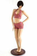Red and White Polka Dot Fabric - Coquetry Clothing