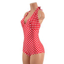 Red and White Polka Dot Monroe Halter Romper - Coquetry Clothing
