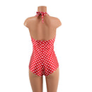 Red and White Polka Dot Monroe Halter Romper - Coquetry Clothing