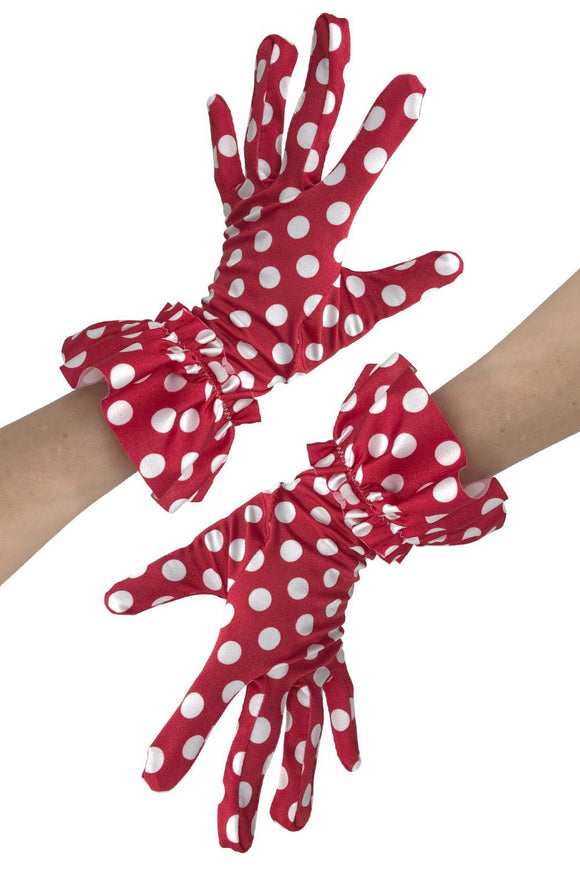 Red and White Polka Dot Short Ruffled Gloves - Coquetry Clothing