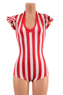 Red and White Stripe Spandex Fabric - Coquetry Clothing