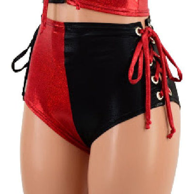 Red & Black Lace Up Harlequin Set - Coquetry Clothing