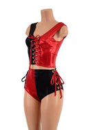 Red & Black Lace Up Harlequin Set - 3