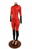 Red & Black Short Collar Catsuit - Coquetry Clothing