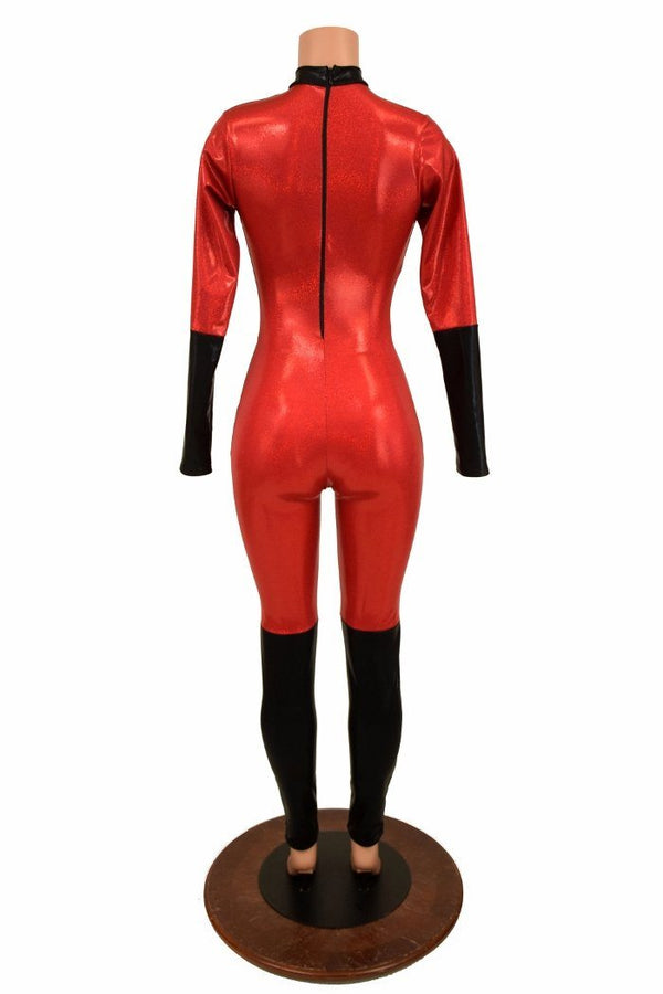 Red & Black Short Collar Catsuit - 3
