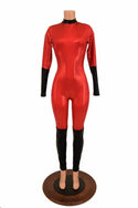 Red & Black Short Collar Catsuit - 5