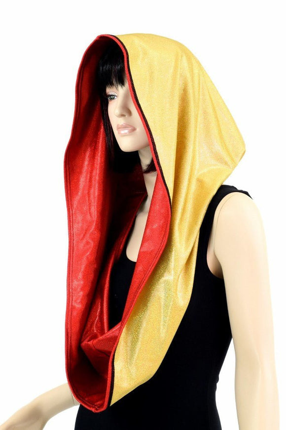 Red & Gold HUGE Reversible Festival Hood - Coquetry Clothing