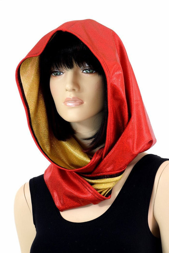 Red & Gold HUGE Reversible Festival Hood - Coquetry Clothing