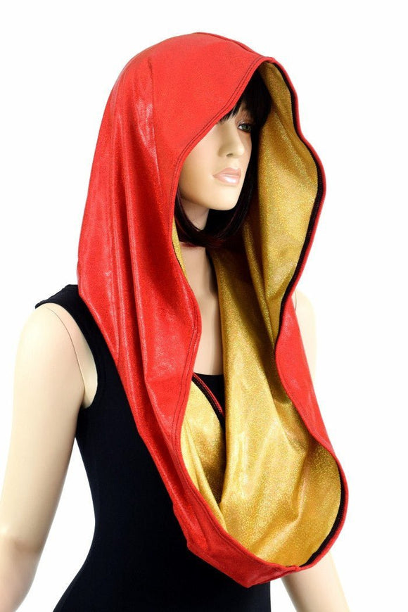 Red & Gold HUGE Reversible Festival Hood - Coquetry Clothing