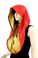 Red & Gold HUGE Reversible Festival Hood - Coquetry Clothing