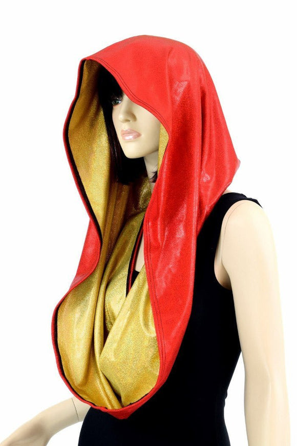 Red & Gold HUGE Reversible Festival Hood - Coquetry Clothing