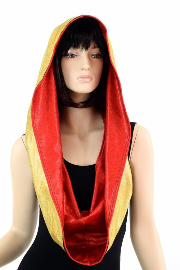 Red & Gold HUGE Reversible Festival Hood - Coquetry Clothing