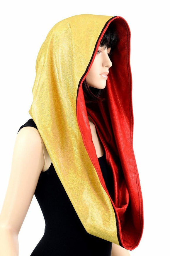 Red & Gold HUGE Reversible Festival Hood - Coquetry Clothing