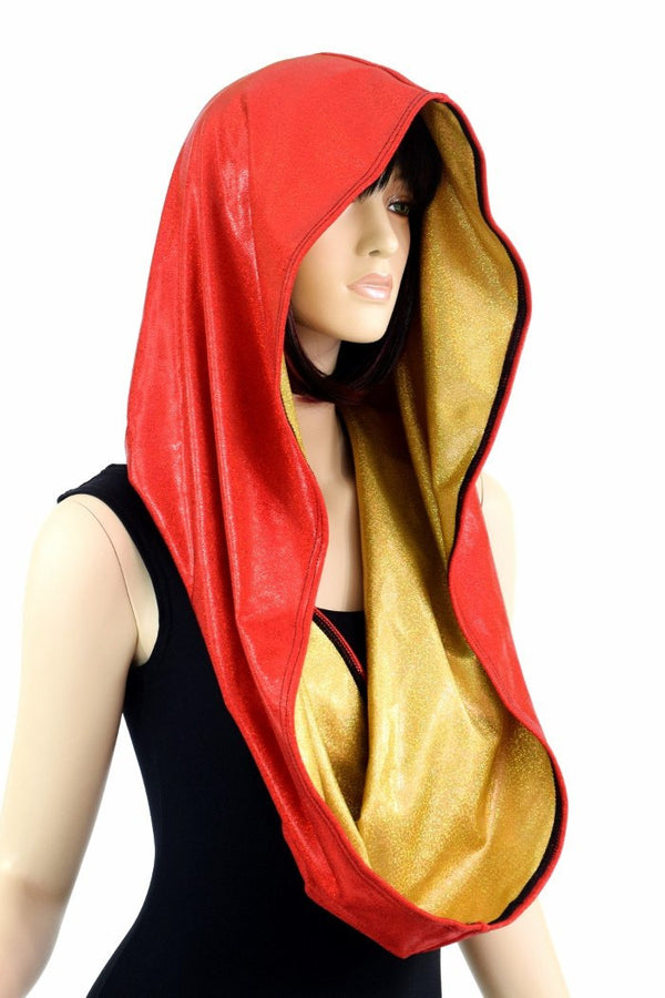 Red & Gold HUGE Reversible Festival Hood - 4