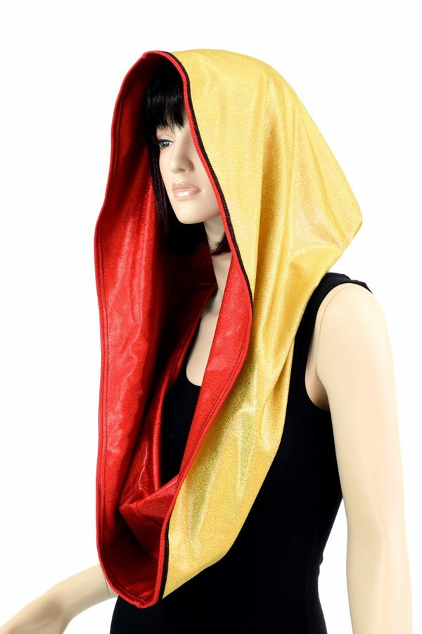 Red & Gold HUGE Reversible Festival Hood - 7