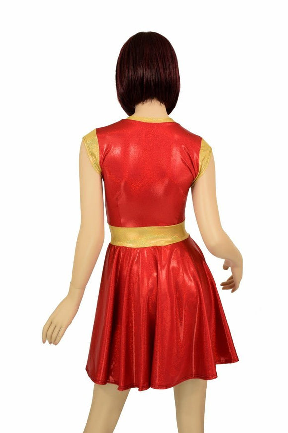Red & Gold Skater Dress - Coquetry Clothing