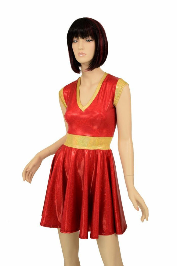 Red & Gold Skater Dress - Coquetry Clothing