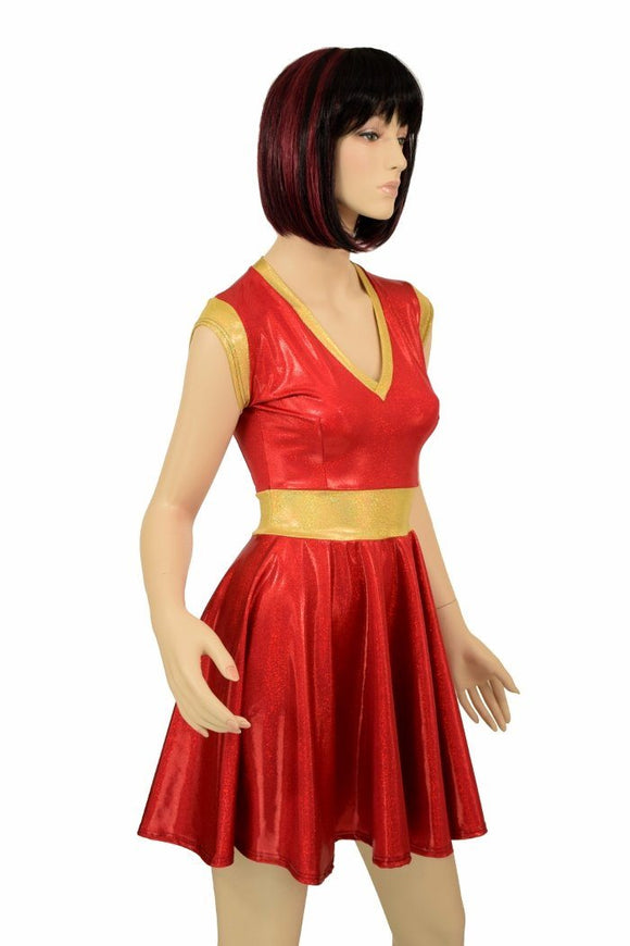 Red & Gold Skater Dress - Coquetry Clothing